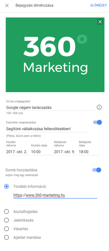 Google cégem bejegyzés