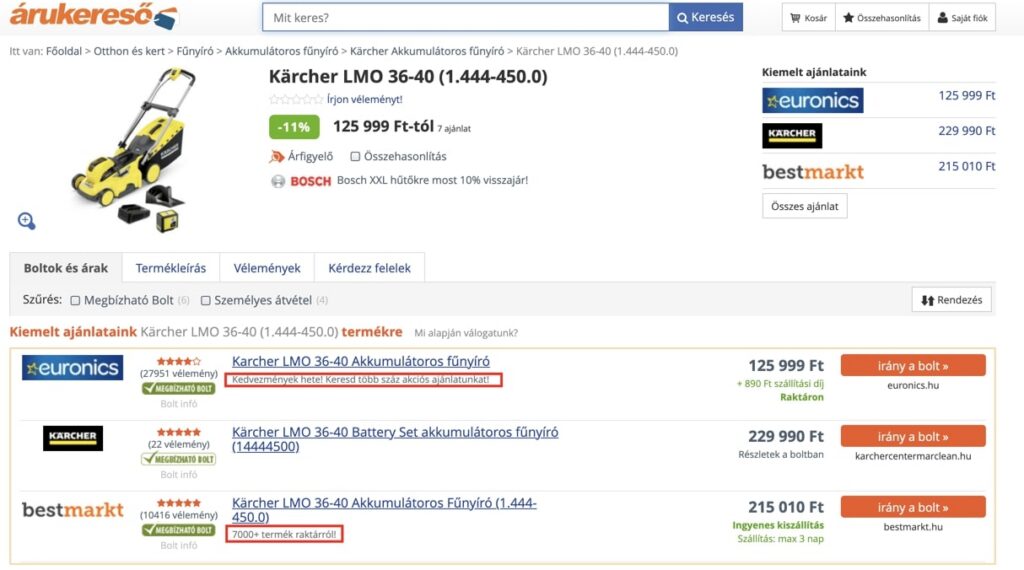Árukereső termékek optimalizálása