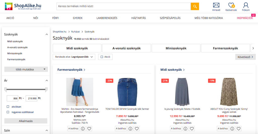 ruha webáruház - árösszehasonlító