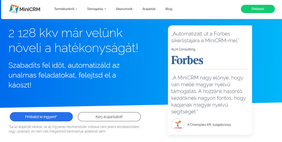 MiniCRM rendszer