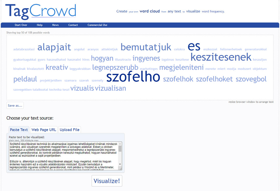 TagCrowd szófelhő generátor