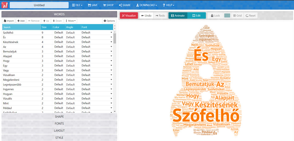 WordArt szófelhő generátor