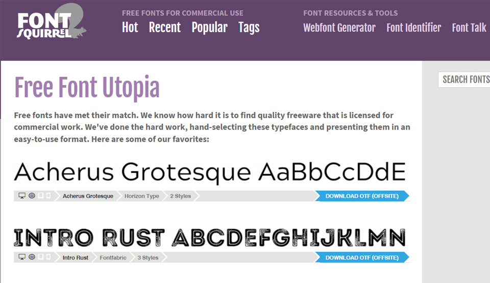 Font Squirrel betűtípus kereső