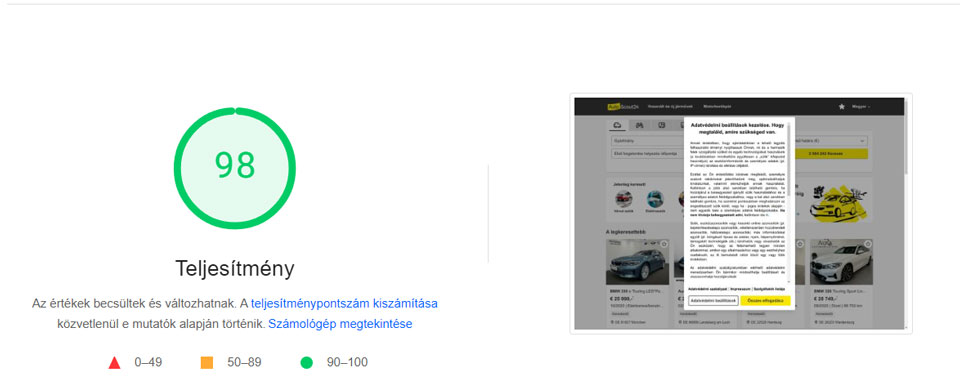 autoscout24.hu teljesítménye asztali gépen