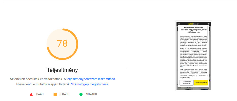 autoscout24.hu teljesítménye mobilon