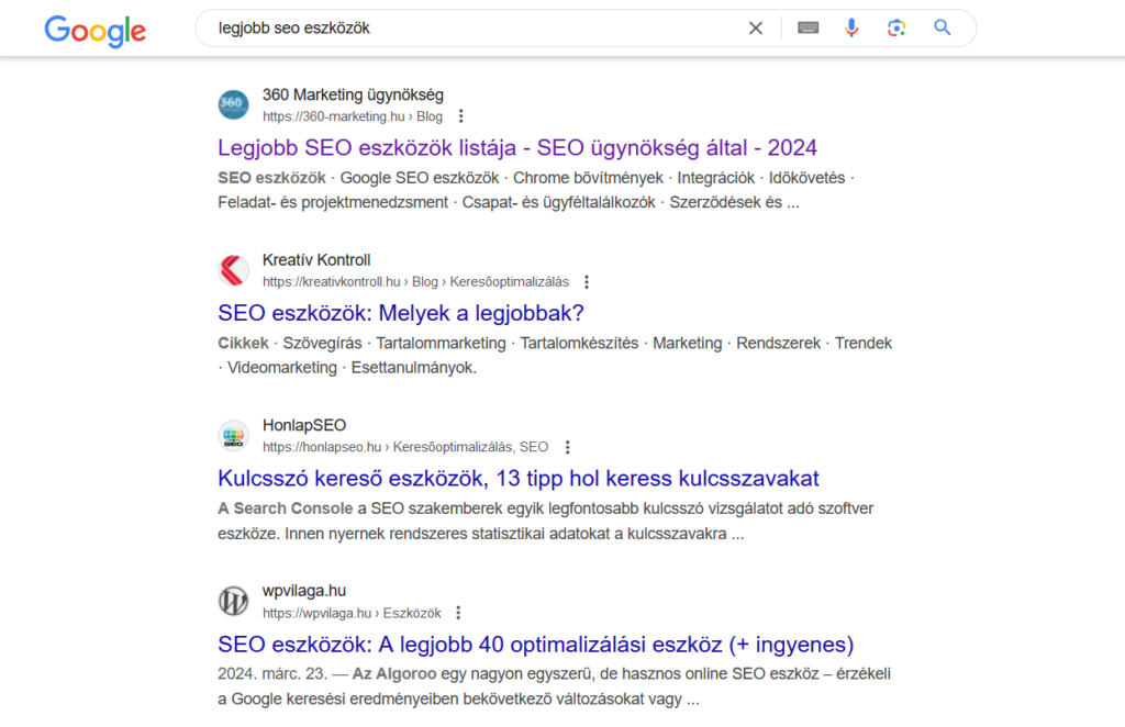 Legjobb SEO eszközök - találati lista