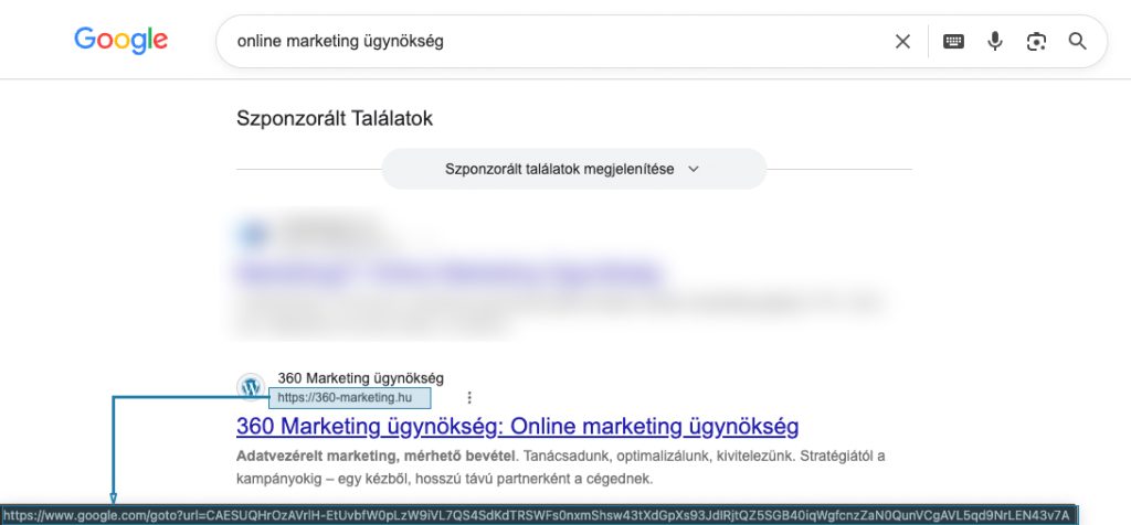 Google goto URL megjelenése a SERP-ben